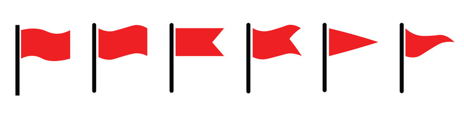 Wall Mural - Flag icon set. Waving flag icon. Different flag icons set. Set of red flag icons. Vector illustration