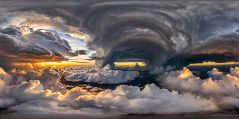 Wall Mural - Full 360 degrees seamless spherical panorama HDRI equirectangular projection of A swirling puffy clouds sky. Texture environment map for lighting and reflection source rendering 3d scenes.