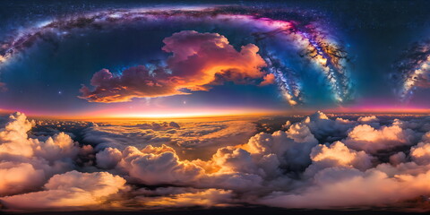 Wall Mural - Full 360 degrees seamless spherical panorama HDRI equirectangular projection of A swirling puffy clouds sky. Texture environment map for lighting and reflection source rendering 3d scenes.