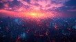 © Wiseman - network connection and technology concept global media link connecting on digital night city background representing 5g communication smart city and business partnership