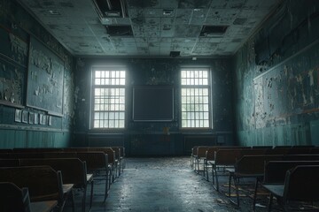 Wall Mural - Abandoned college interior slung derelict forsaken outcast