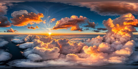 Wall Mural - Full 360 degrees seamless spherical panorama HDRI equirectangular projection of A swirling puffy clouds sky. Texture environment map for lighting and reflection source rendering 3d scenes.