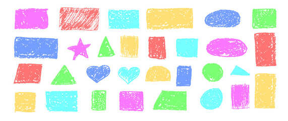 Wall Mural - set of abstract geometric basic shapes drawn with pastel colored charcoal. hand drawn paint quote fr