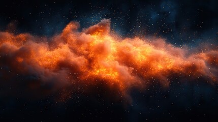 Wall Mural - orange explosion with dust cloud on black background abstract vector illustration