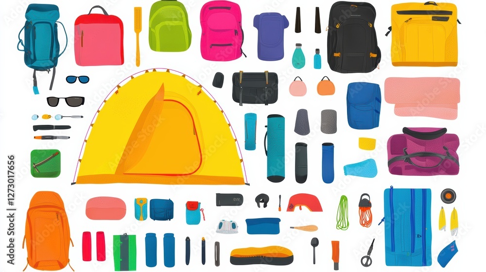 Backpacking Gear Visual Camping gear essentials outdoor adventure visual guide nature setting ...