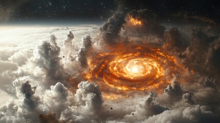 Wall Mural - fiery cosmic vortex emerging from cloudscape