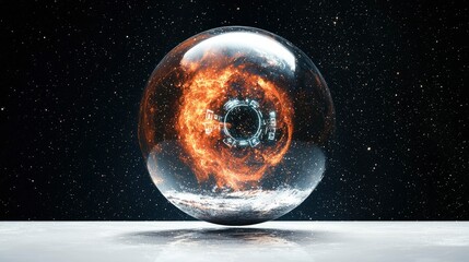 Wall Mural - crystalline sphere containing a burning nebula and futuristic interface in space