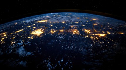 Poster - planet earth illuminated at night from space showcasing north america south america europe africa as