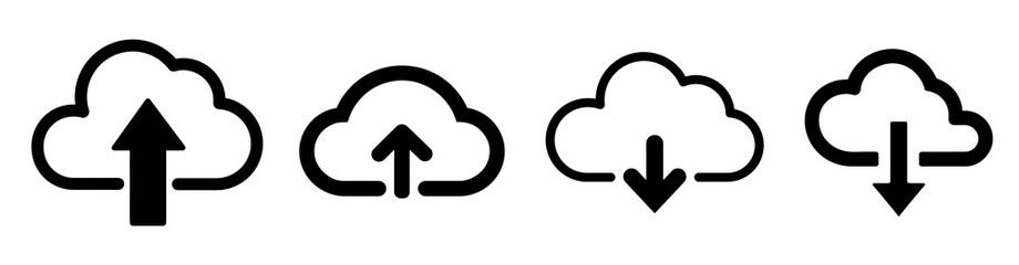 Wall Mural - upload and download icons representing cloud computing services on a transparent background
