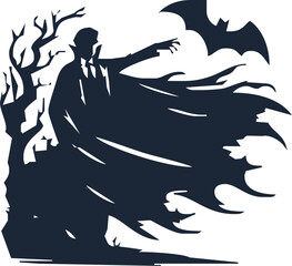 Wall Mural - Dracula silhouette vector, Halloween devil in black and white.