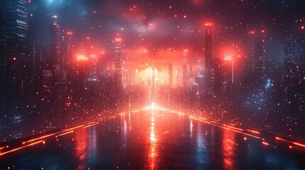 Wall Mural - retro futuristic cyberpunk sci fi background with neon lights and grids