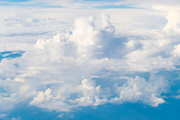 Wall Mural - Sky with white cloud. Beauty white cloudy on blue sky with soft sun light, Nature view soft white clouds on pastel blue sky background