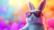 © xuan - Cartoon Rabbit in Pink Tone with Cool Sunglasses