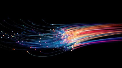 Poster - Bright and vibrant fiber optic cables with colorful light streaks, showcasing the rapid transmission of data in cutting-edge technology systems.