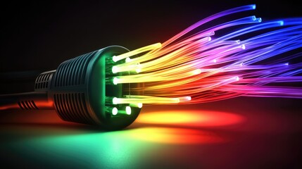 Poster - Bright and vibrant fiber optic cables with colorful light streaks, showcasing the rapid transmission of data in cutting-edge technology systems.