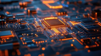 Poster - Glowing digital elements on a futuristic circuit board, highlighting the intricate design and technological advancements in modern electronics.