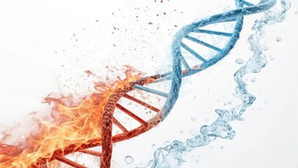 Wall Mural - Fire and Ice DNA Helix on a white background