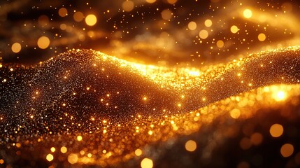 Poster - sparkling yellow glitter on a dark background a festive and elegant light effect for your design pro