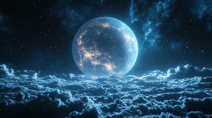 Wall Mural - stunning 3d rendering of a vibrant planet floating in outer space with detailed surface textures and