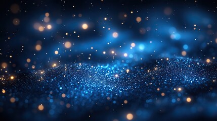 Wall Mural - stunning dark blue background with abstract blue bokeh lights and shimmering sparkles ideal for fest