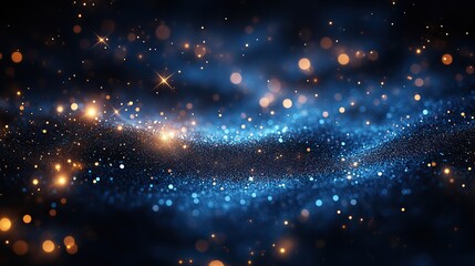 Wall Mural - stunning dark blue background with abstract blue bokeh lights and shimmering sparkles ideal for fest