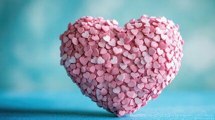 Wall Mural - Pink heart candy, turquoise background, Valentine's Day, love