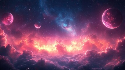Wall Mural - vibrant abstract space background with cosmic planets and celestial elements