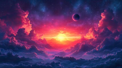 Wall Mural - vibrant abstract space background with cosmic planets and celestial elements