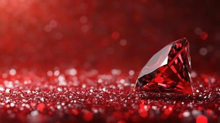 Aufkleber - Stunning Red Gemstone on Shimmering Red Background with Sparkles