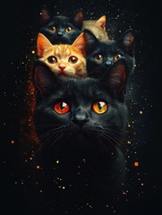  A Christmas tree made of cats forming a playful feline pyramid, design for holiday decor