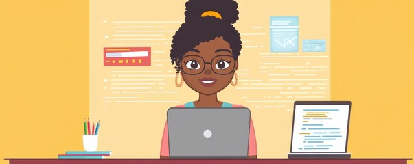 african american programmer woman coding,
