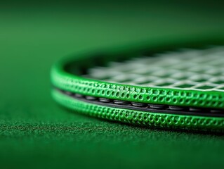 Tennis racket closeup with strings and grip, sport equipment activity leisure net game design