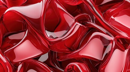 Poster - Glossy Red Curved Shapes Abstract Background for Creative Designs