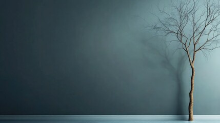 Poster - Bare Tree Against a Dark Minimalist Wall and Soft Lighting