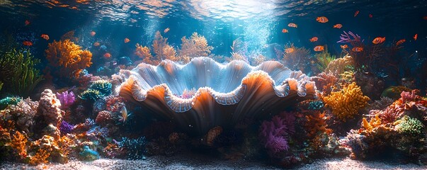 Wall Mural - Serene Underwater Coral Reef Teeming with Vibrant Marine Life