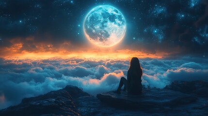 Wall Mural - when you wish upon a star the moon and stars person in the night person in the sky wallpaper generat