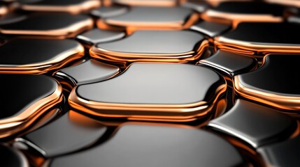 Poster - Abstract Metallic Surface with Black and Copper Curved Shapes