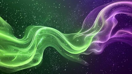abstract cosmic nebula: green and purple swirling energy