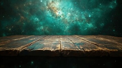 Wall Mural - wooden table with green bokeh background for product display or food photography