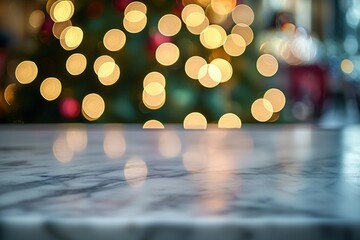 Wall Mural - a marble table with blurred lights in the background