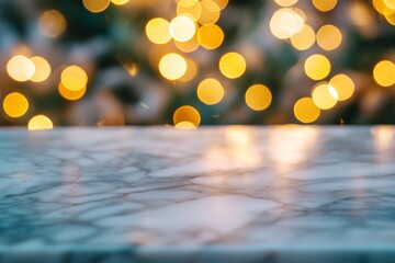 Wall Mural - a marble table with blurred lights in the background