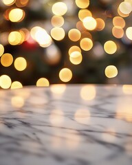 Wall Mural - a marble table with blurred lights in the background