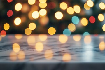 Wall Mural - a marble table with blurred lights in the background