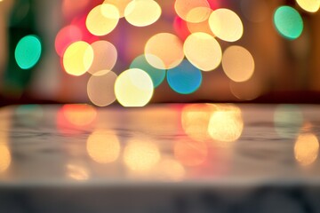 Wall Mural - a marble table with blurred lights in the background