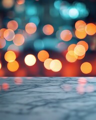 Wall Mural - a marble table with blurred lights in the background