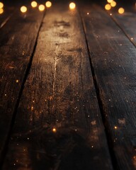 Wall Mural - Wooden table with dreamy bokeh lights