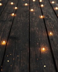 Wall Mural - Wooden table with dreamy bokeh lights
