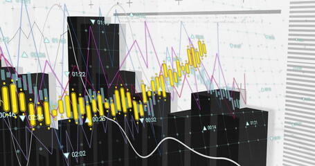 Wall Mural - image of data processing over diagrams