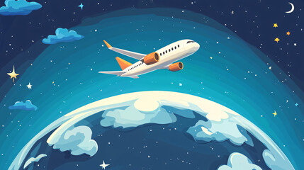 Wall Mural - airplane soaring above the earth in a fantasy-inspired starry night sky blending cosmic and aviation elements in a digital painting  
