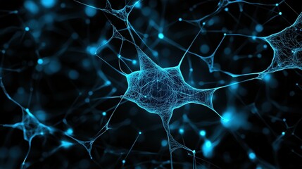Wall Mural - a sleek black background with glowing blue digital lines forming a complex ai-generated circuit
